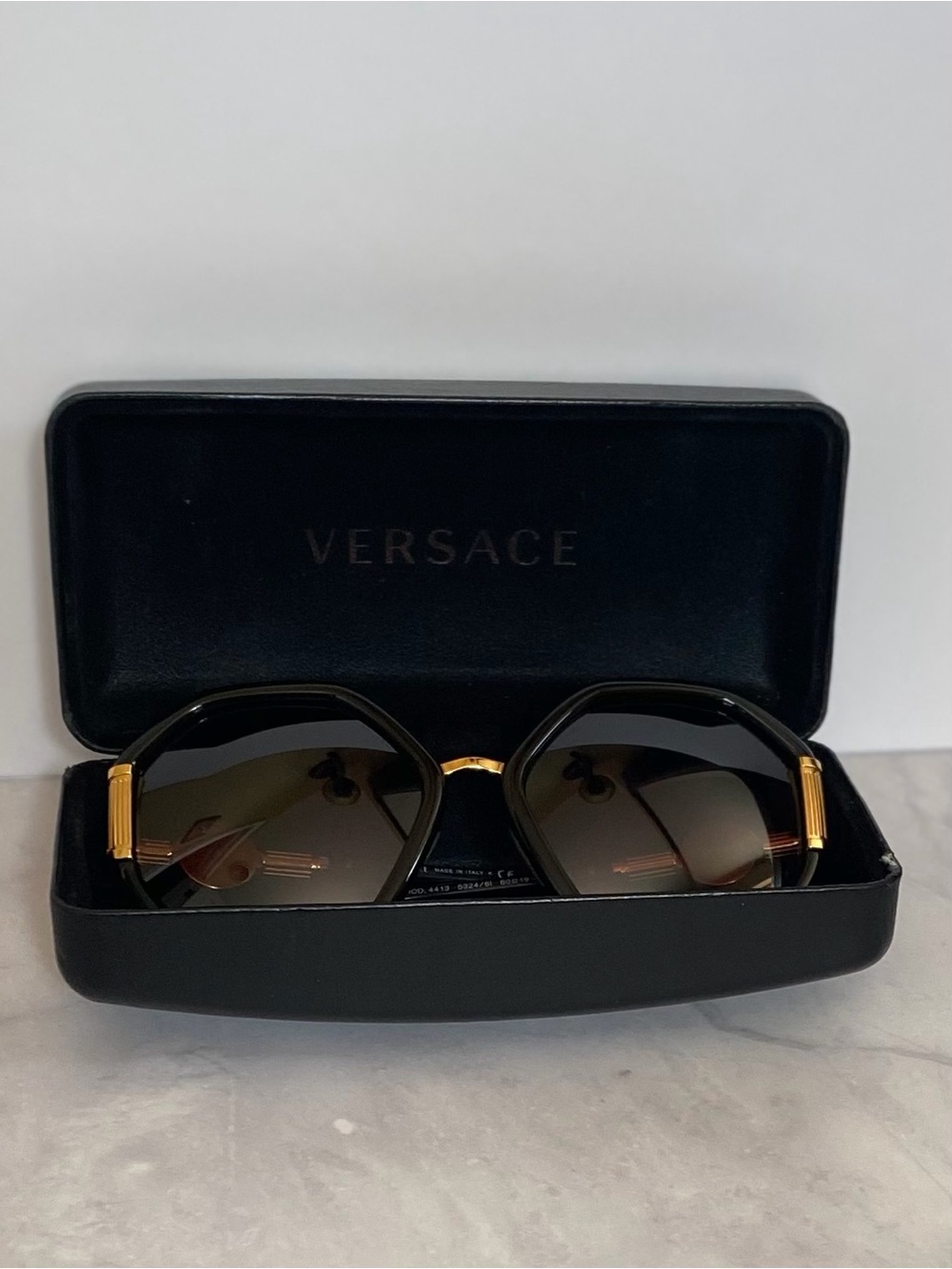 Versace Black Frame Brown Gradient Sunglasses with Gold Medusa Logo - Picture 10 of 16